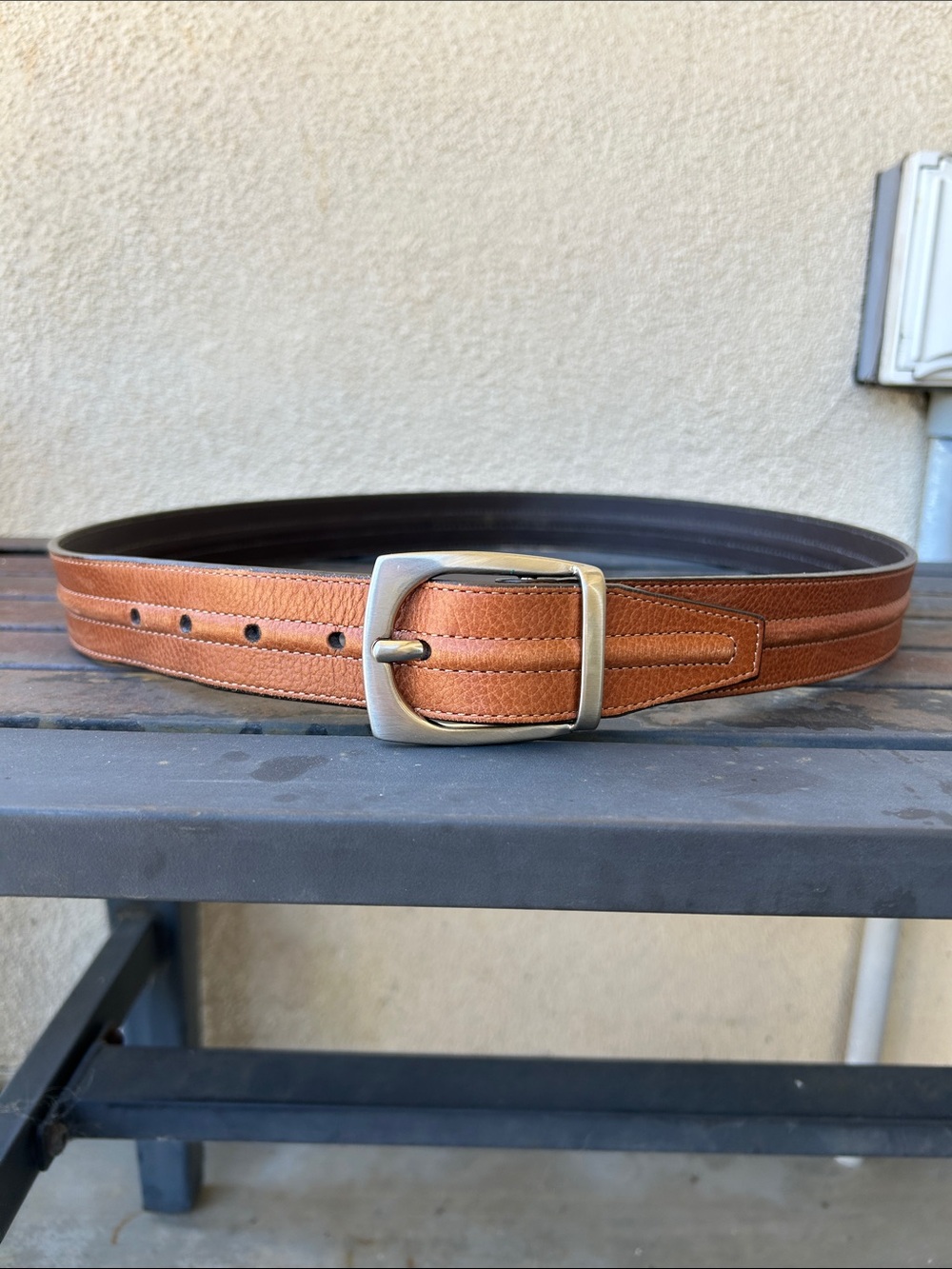 Joseph Abboud Tan Leather Belt with Silver Buckle